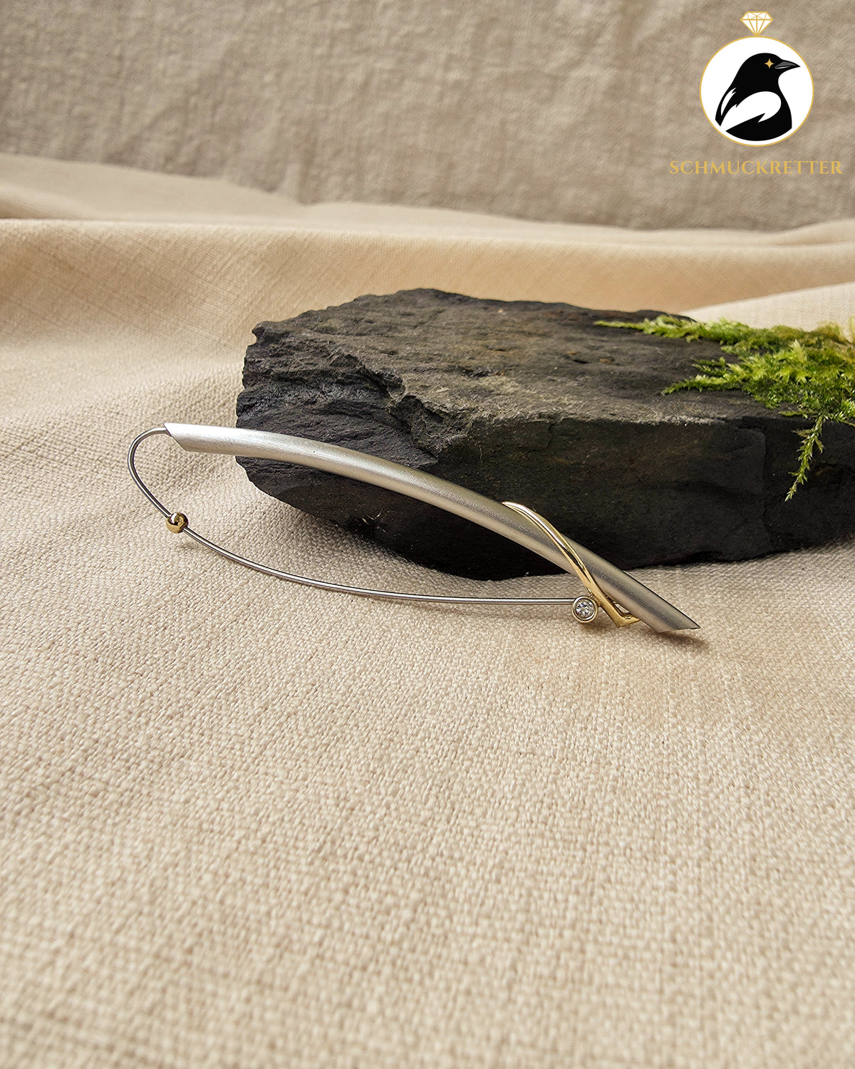 Designerbrosche│375 Gold & Stainless Steel mit Zirkonia