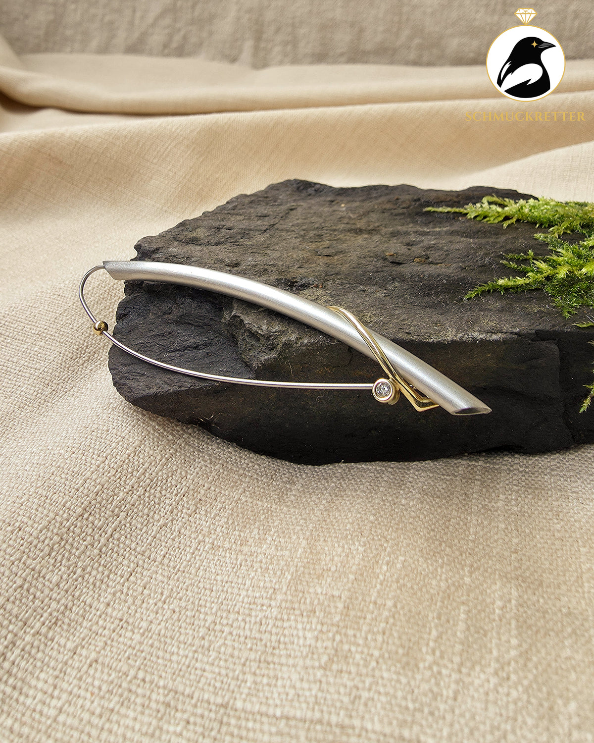 Designerbrosche│375 Gold & Stainless Steel mit Zirkonia