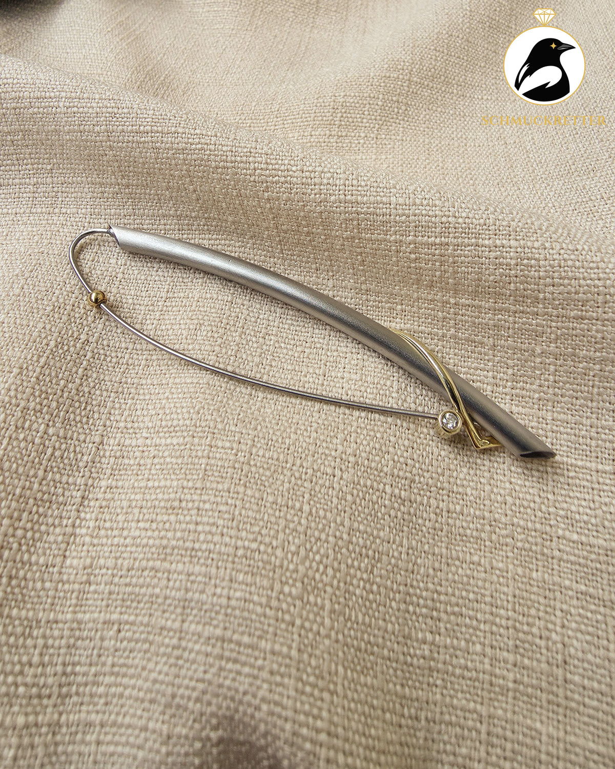 Designerbrosche│375 Gold & Stainless Steel mit Zirkonia