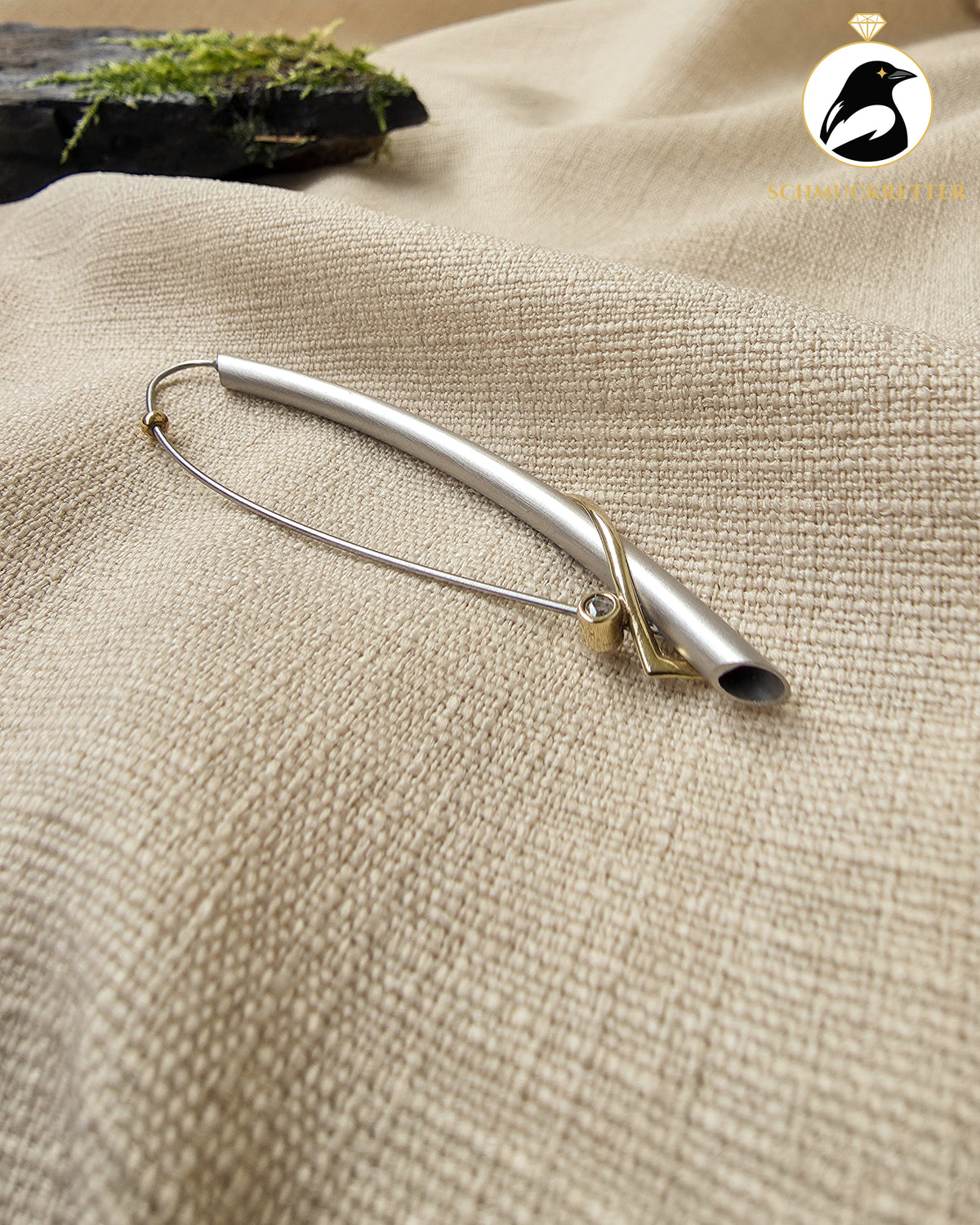 Designerbrosche│375 Gold & Stainless Steel mit Zirkonia