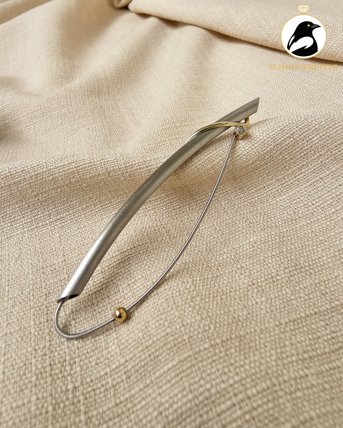 Designerbrosche│375 Gold & Stainless Steel mit Zirkonia