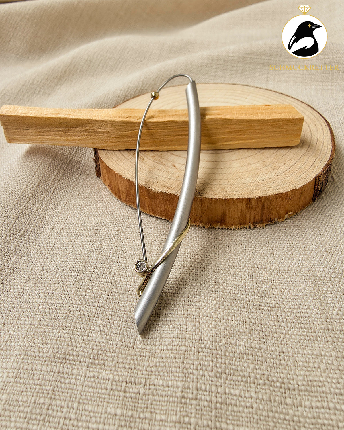 Designerbrosche│375 Gold & Stainless Steel mit Zirkonia