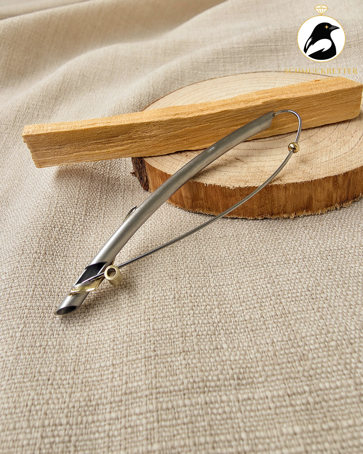 Designerbrosche│375 Gold & Stainless Steel mit Zirkonia