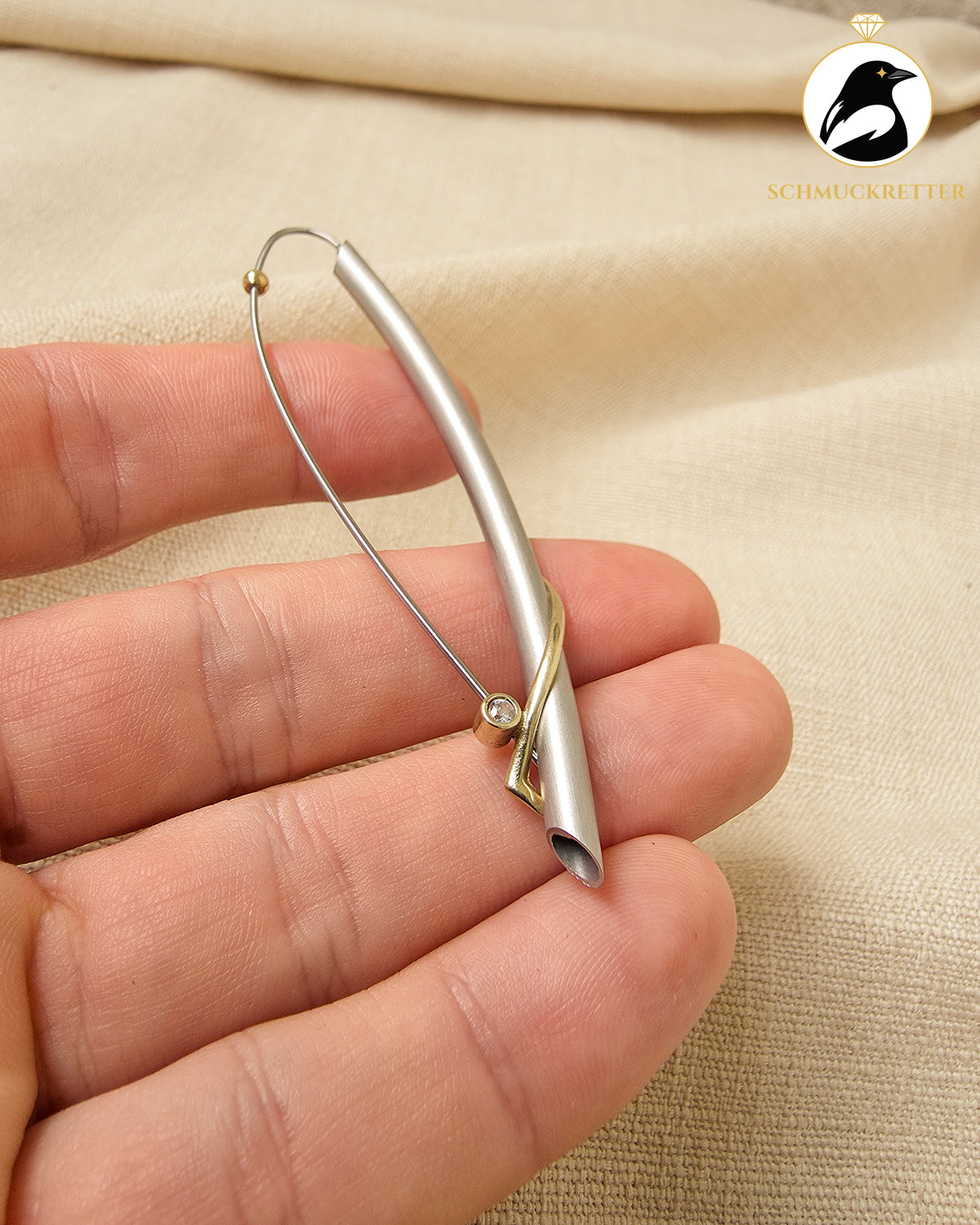 Designerbrosche│375 Gold & Stainless Steel mit Zirkonia