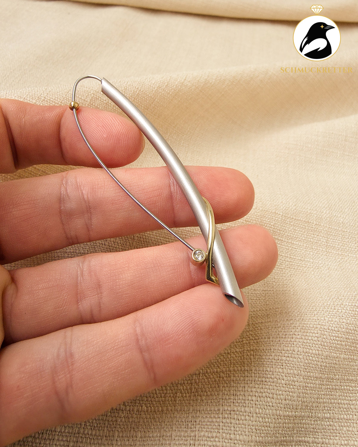 Designerbrosche│375 Gold & Stainless Steel mit Zirkonia