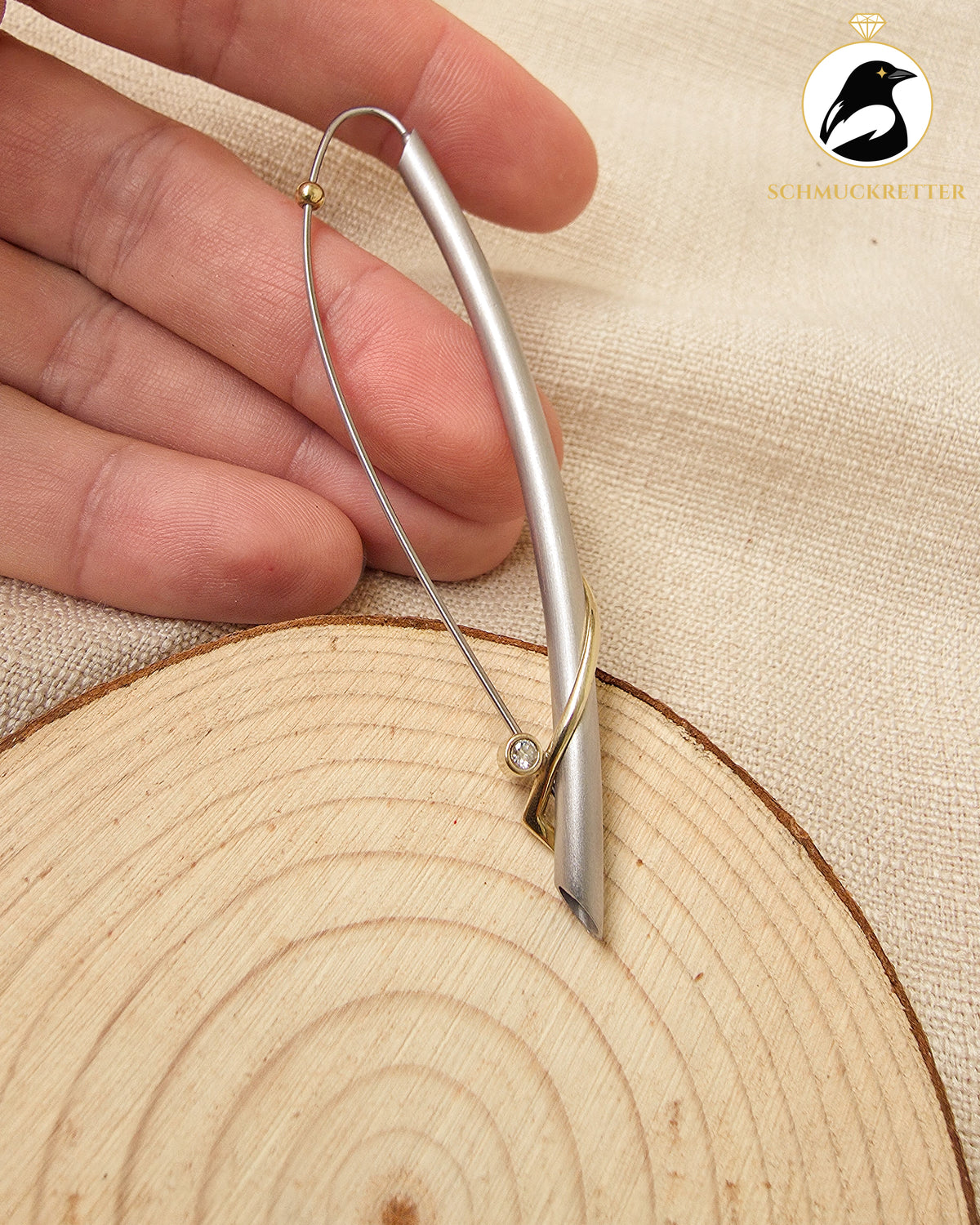 Designerbrosche│375 Gold & Stainless Steel mit Zirkonia