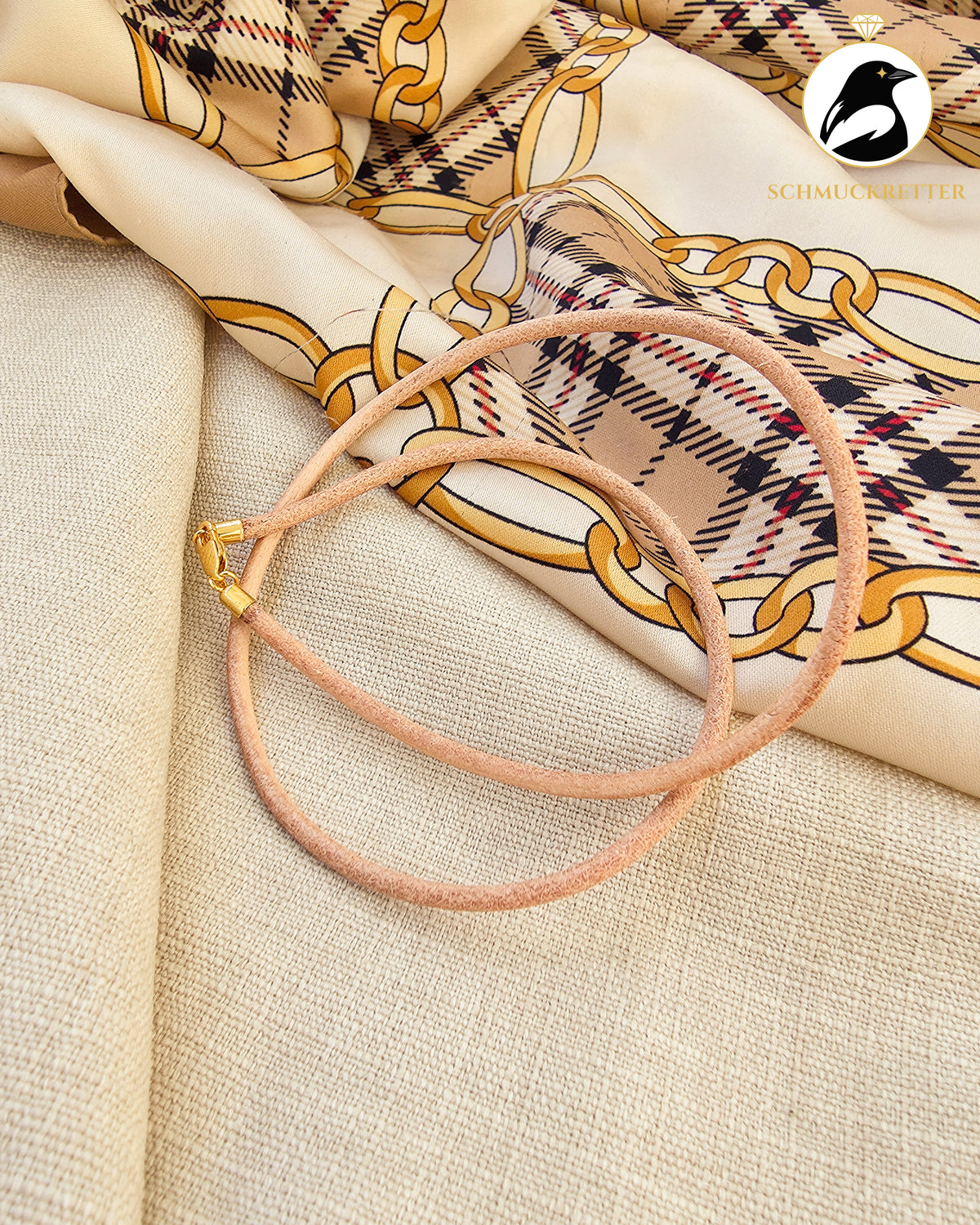 Naturleder-Halskette in Beige – 925 Silber vergoldet