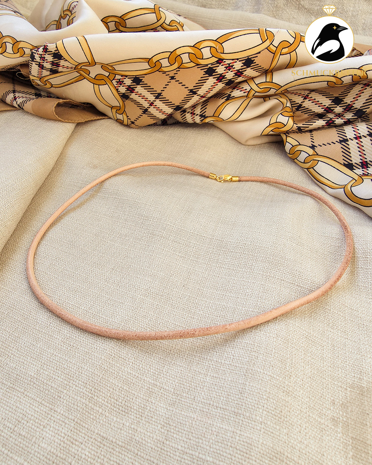 Naturleder-Halskette in Beige – 925 Silber vergoldet