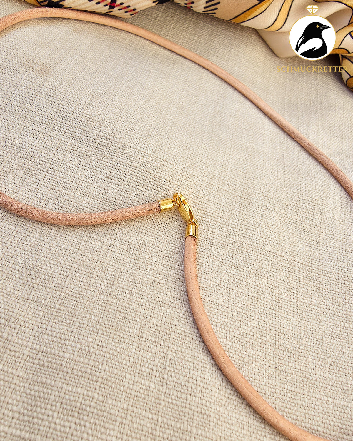Naturleder-Halskette in Beige – 925 Silber vergoldet
