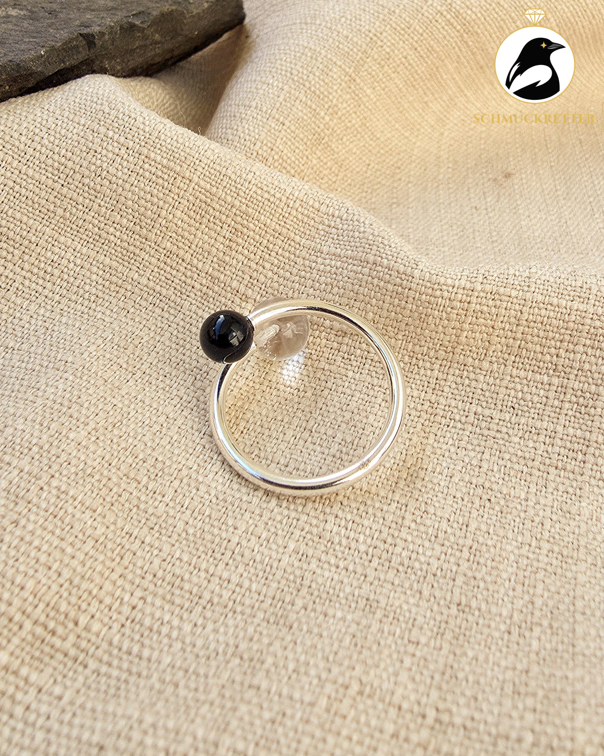 Double Trouble | Offener Kugelring mit Bergkristall & Onyx aus 925 Silber
