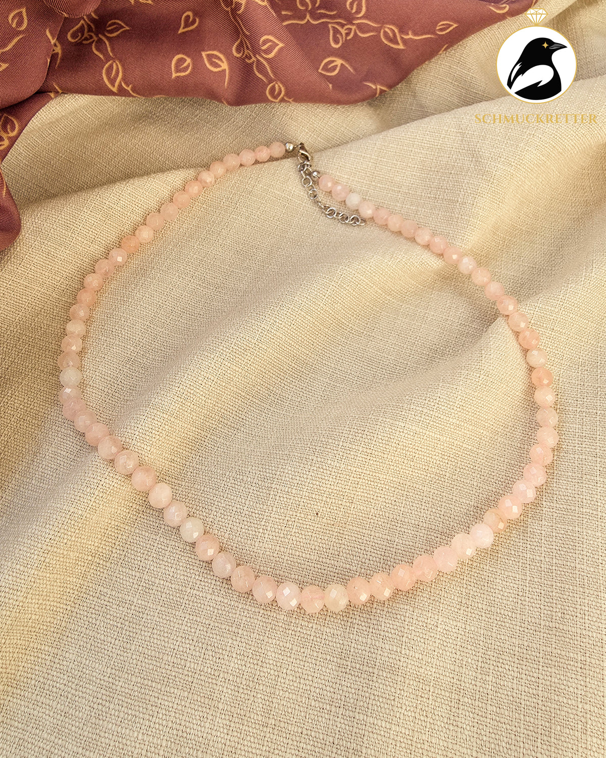 Facettierte Rosenquarz-Kette mit 925 Silber Verschluss