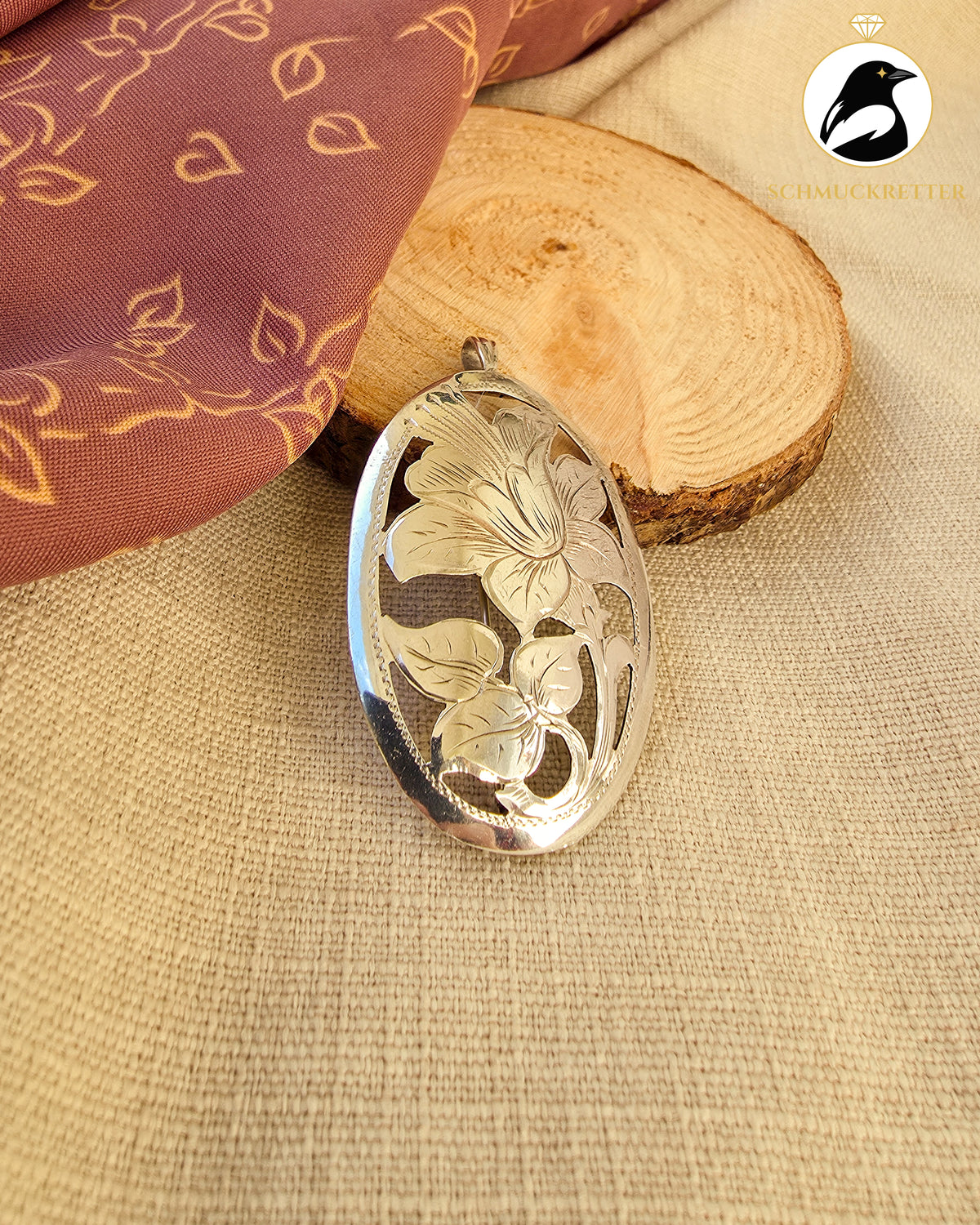 Vintage Brosche & Anhänger mit Blumenmotiv – 830 Silber Handarbeit