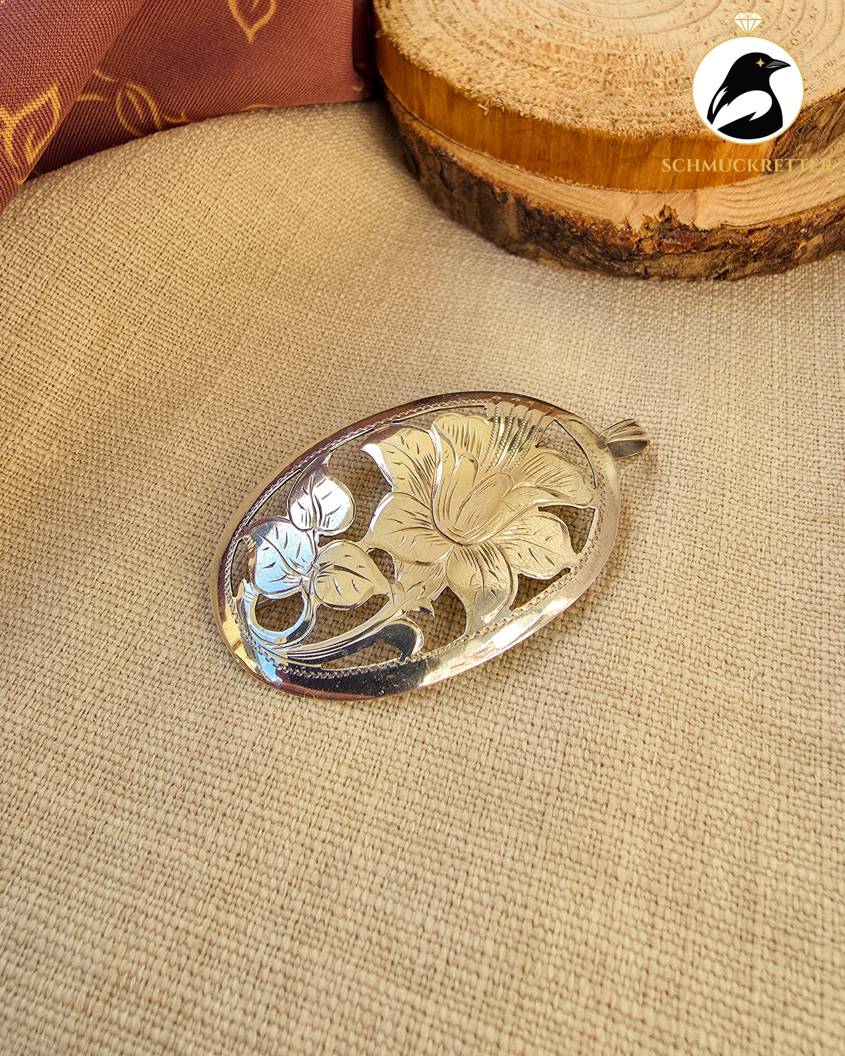 Vintage Brosche & Anhänger mit Blumenmotiv – 830 Silber Handarbeit