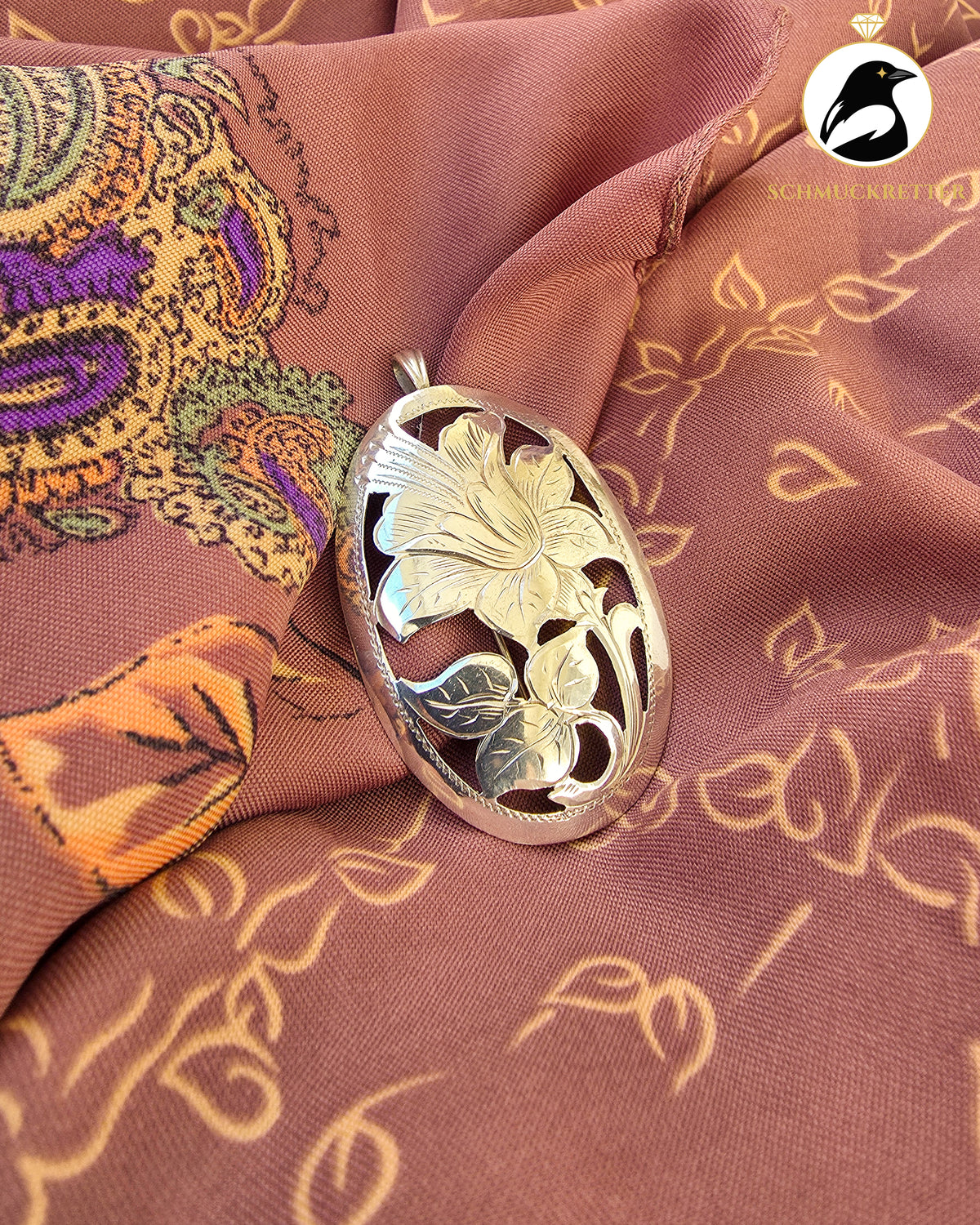 Vintage Brosche & Anhänger mit Blumenmotiv – 830 Silber Handarbeit
