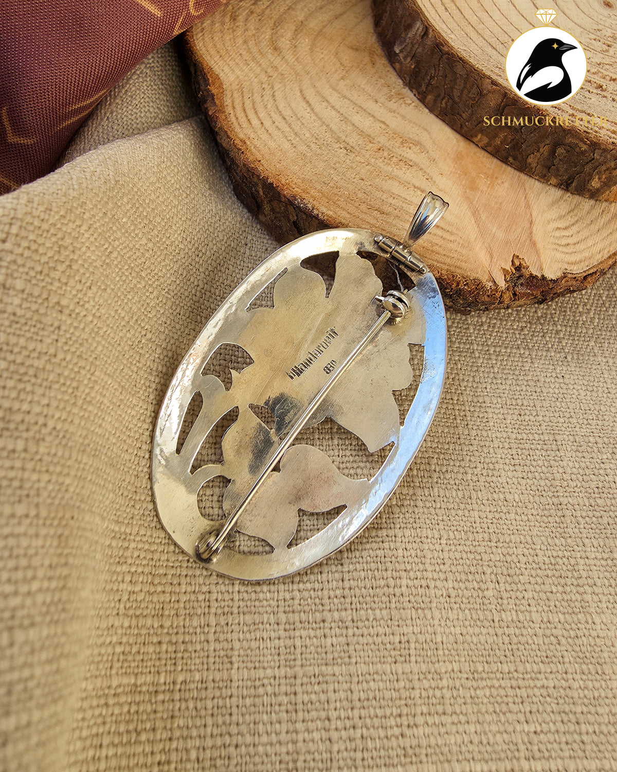 Vintage Brosche & Anhänger mit Blumenmotiv – 830 Silber Handarbeit