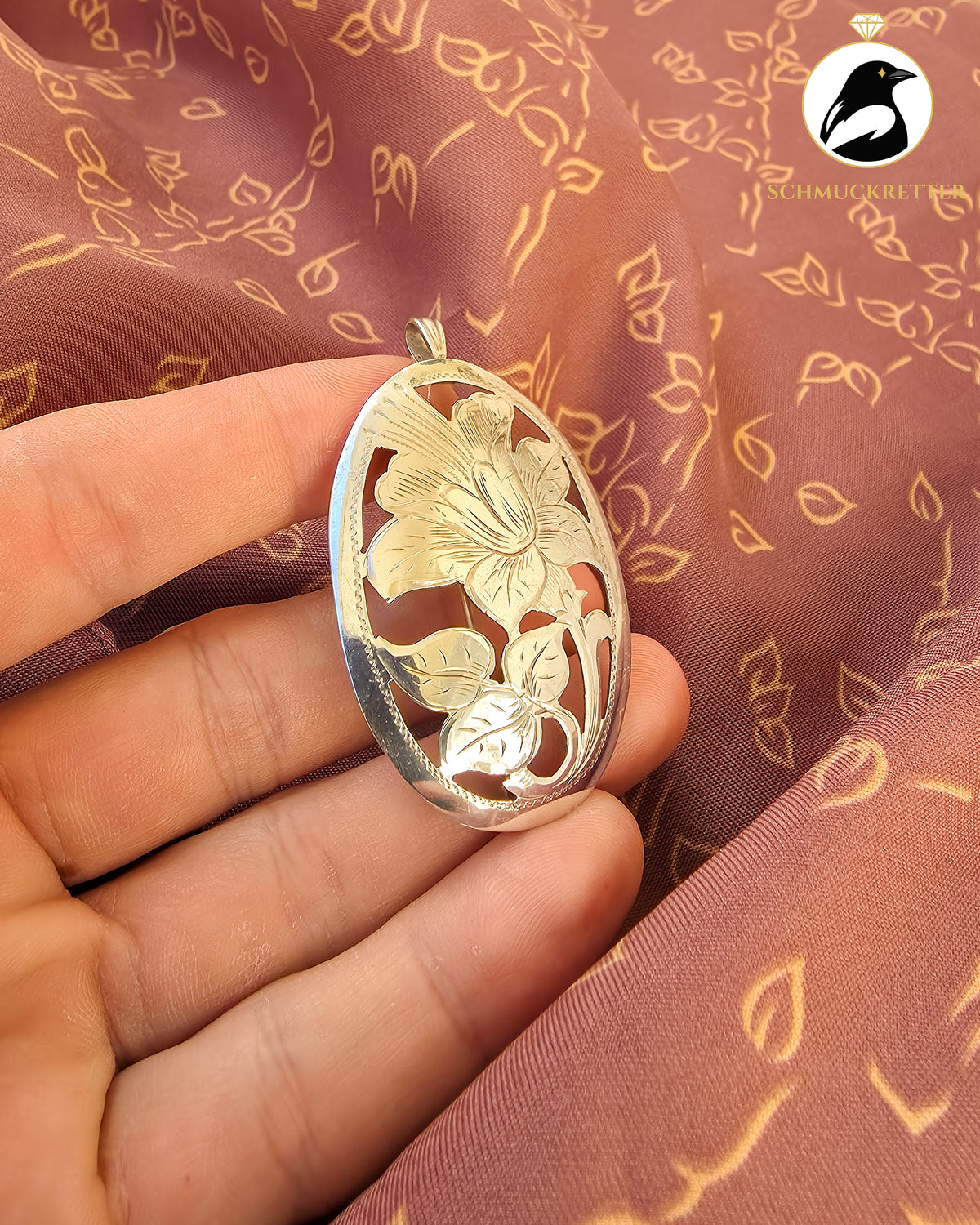 Vintage Brosche & Anhänger mit Blumenmotiv – 830 Silber Handarbeit