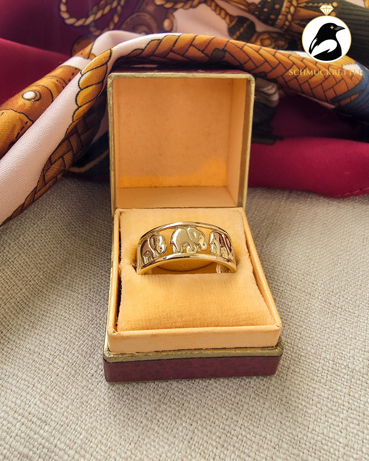750 Goldring mit Elefanten – Vintage Ring aus 18 Karat Gold, Gr. 60
