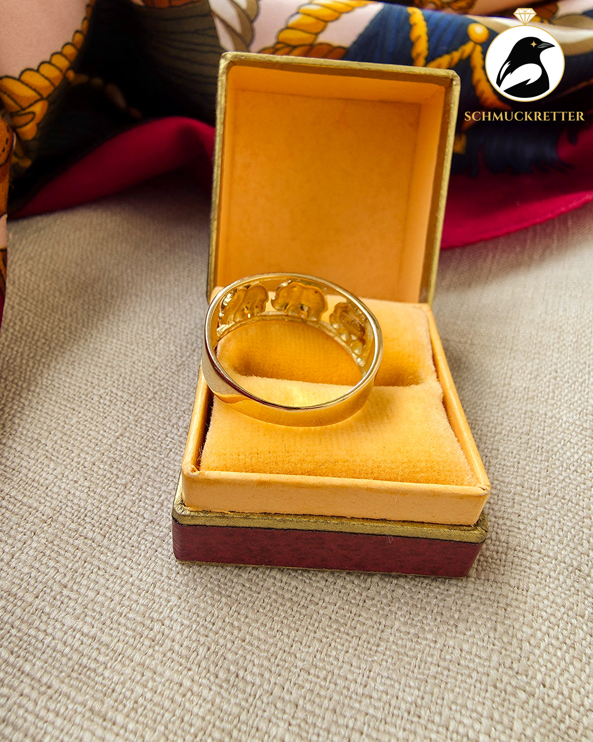750 Goldring mit Elefanten – Vintage Ring aus 18 Karat Gold, Gr. 60