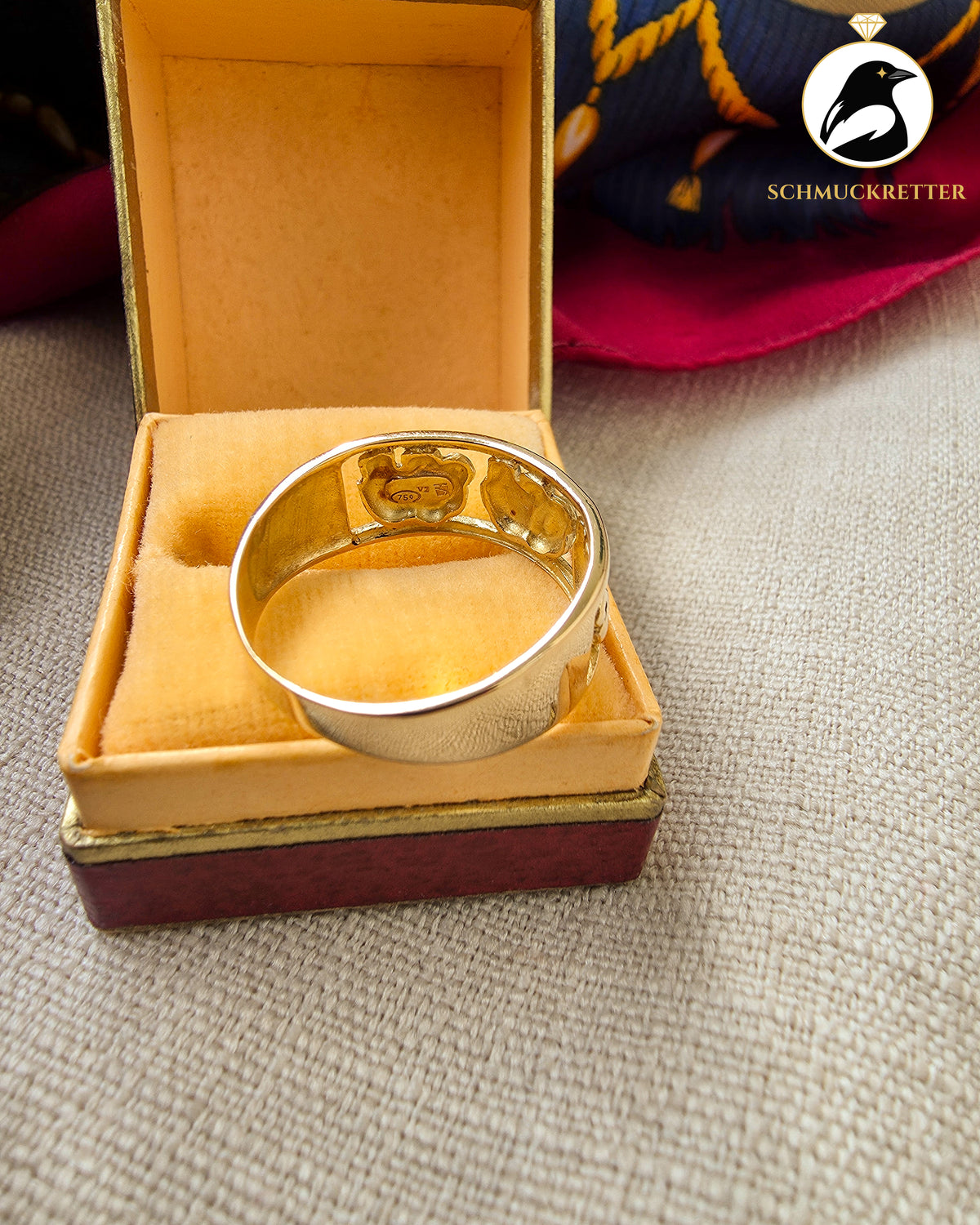 750 Goldring mit Elefanten – Vintage Ring aus 18 Karat Gold, Gr. 60