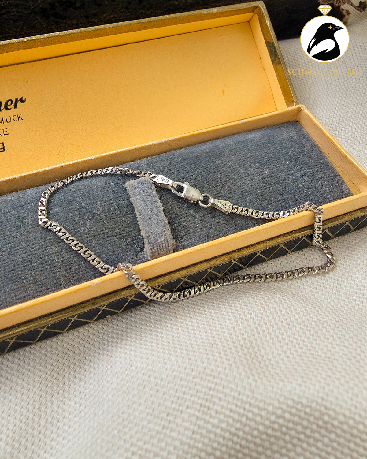 925 Silberarmband mit diamantiertem Panzerkettenmuster aus Italien, 18cm