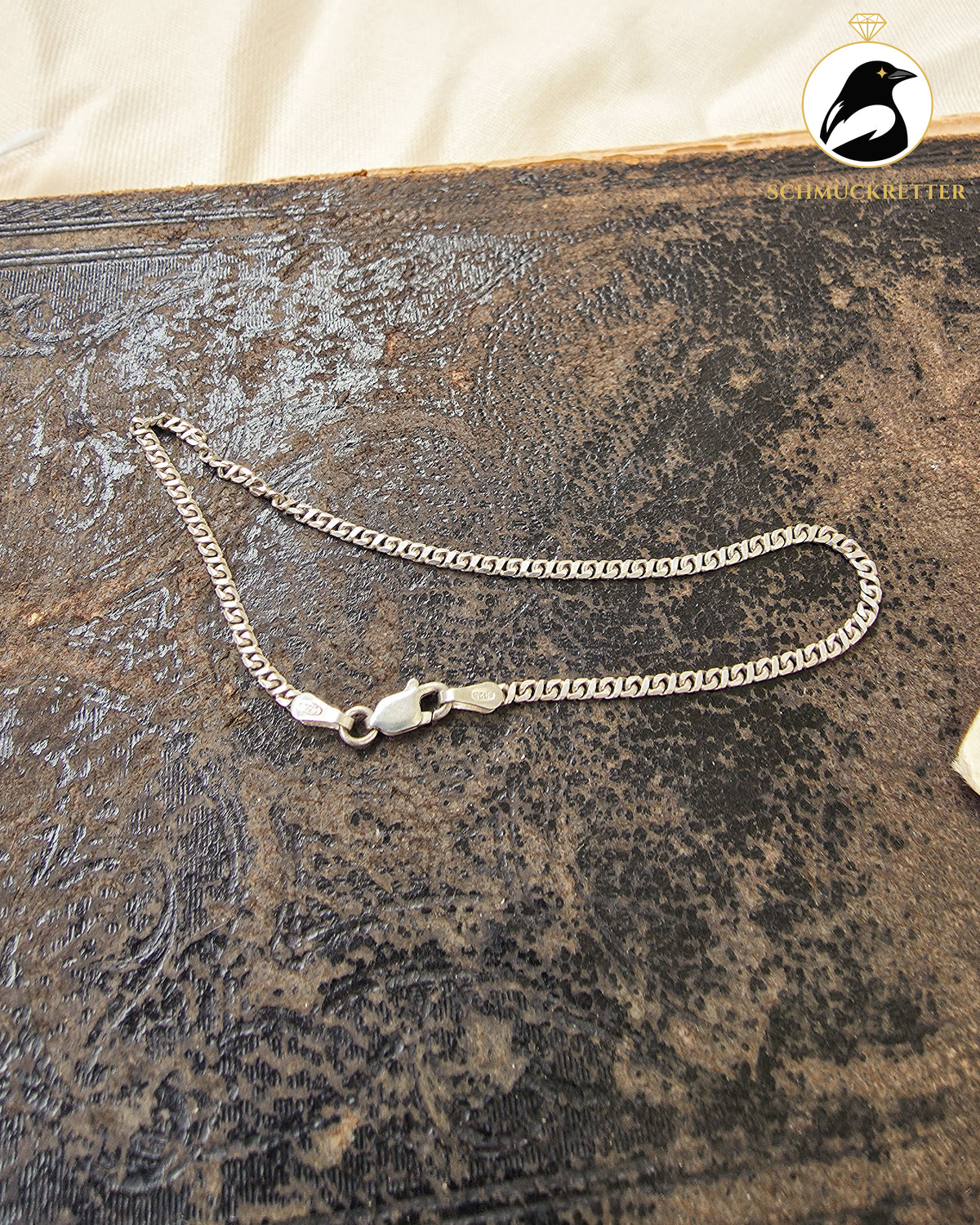 925 Silberarmband mit diamantiertem Panzerkettenmuster aus Italien, 18cm
