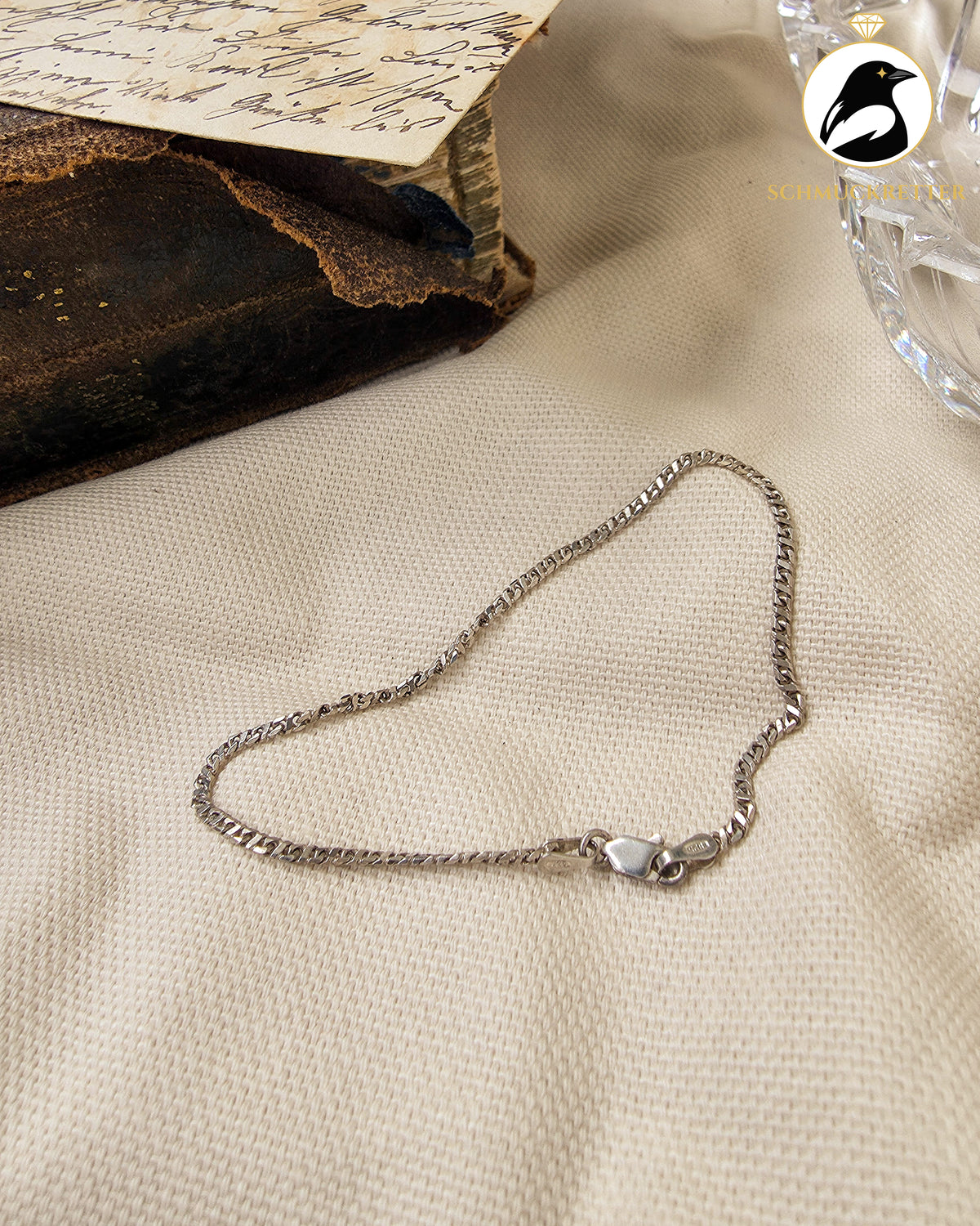925 Silberarmband mit diamantiertem Panzerkettenmuster aus Italien, 18cm
