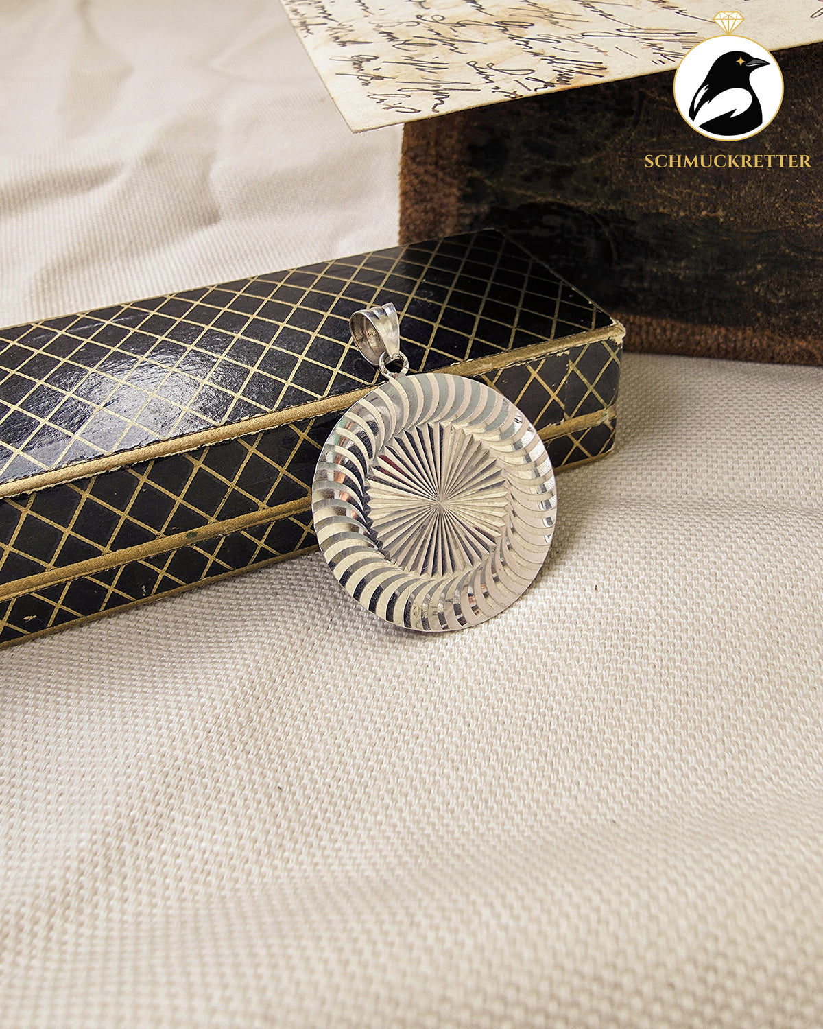 Anhänger aus echtem Silber mit Spiralgravur – optischer 3D-Effekt, Vintage