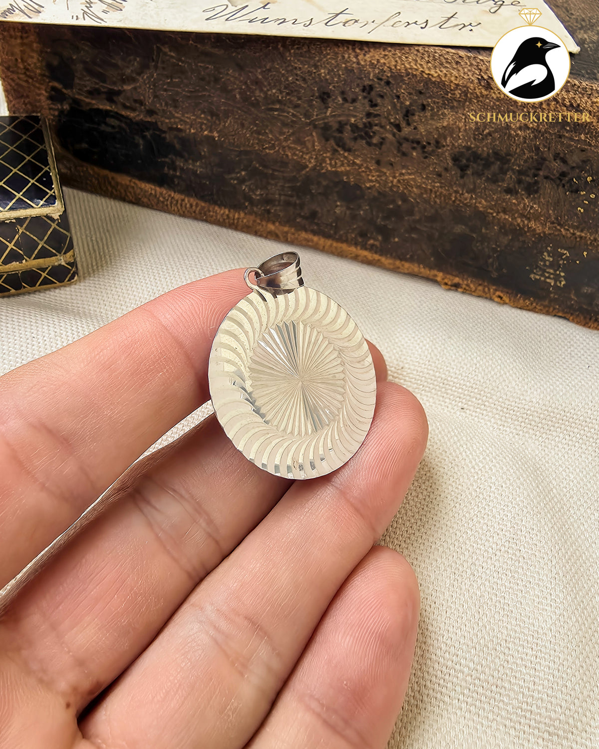 Anhänger aus echtem Silber mit Spiralgravur – optischer 3D-Effekt, Vintage