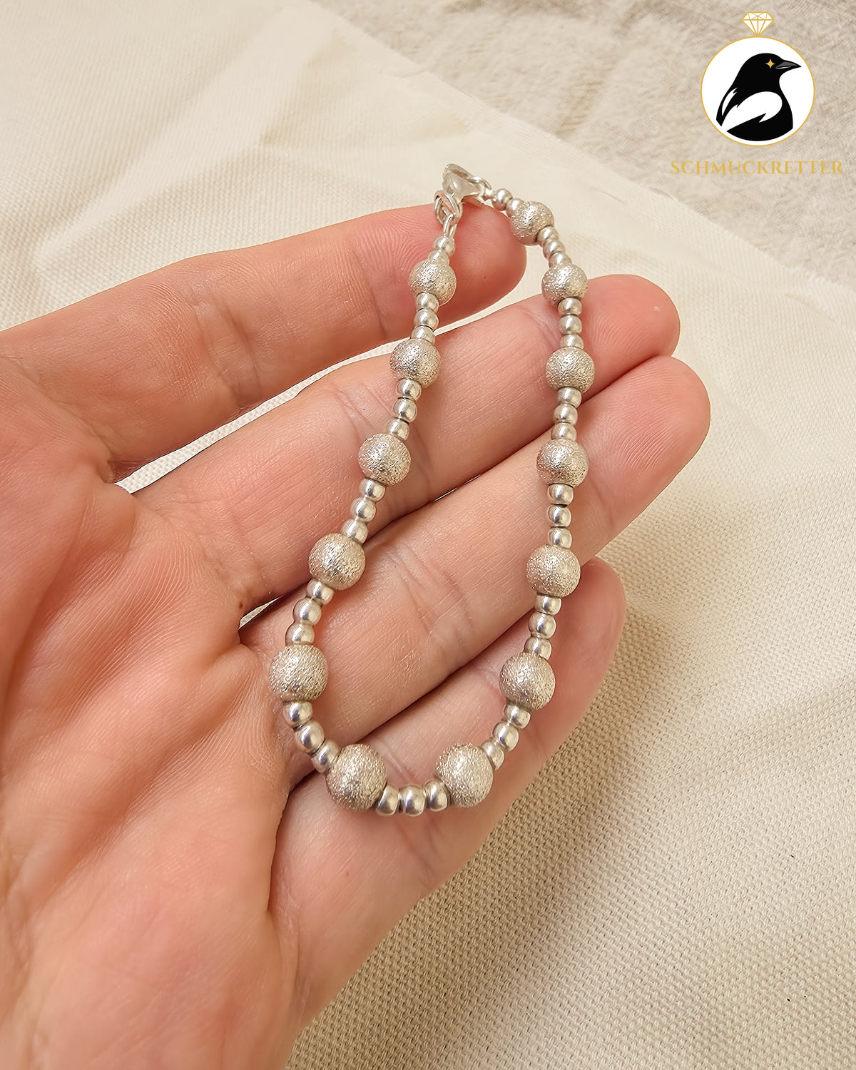 Kugelarmband aus 925 Silber, teils mattiert - 19cm