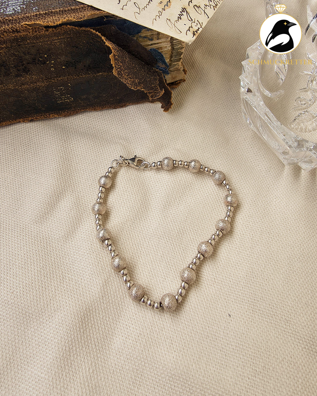 Kugelarmband aus 925 Silber, teils mattiert - 19cm
