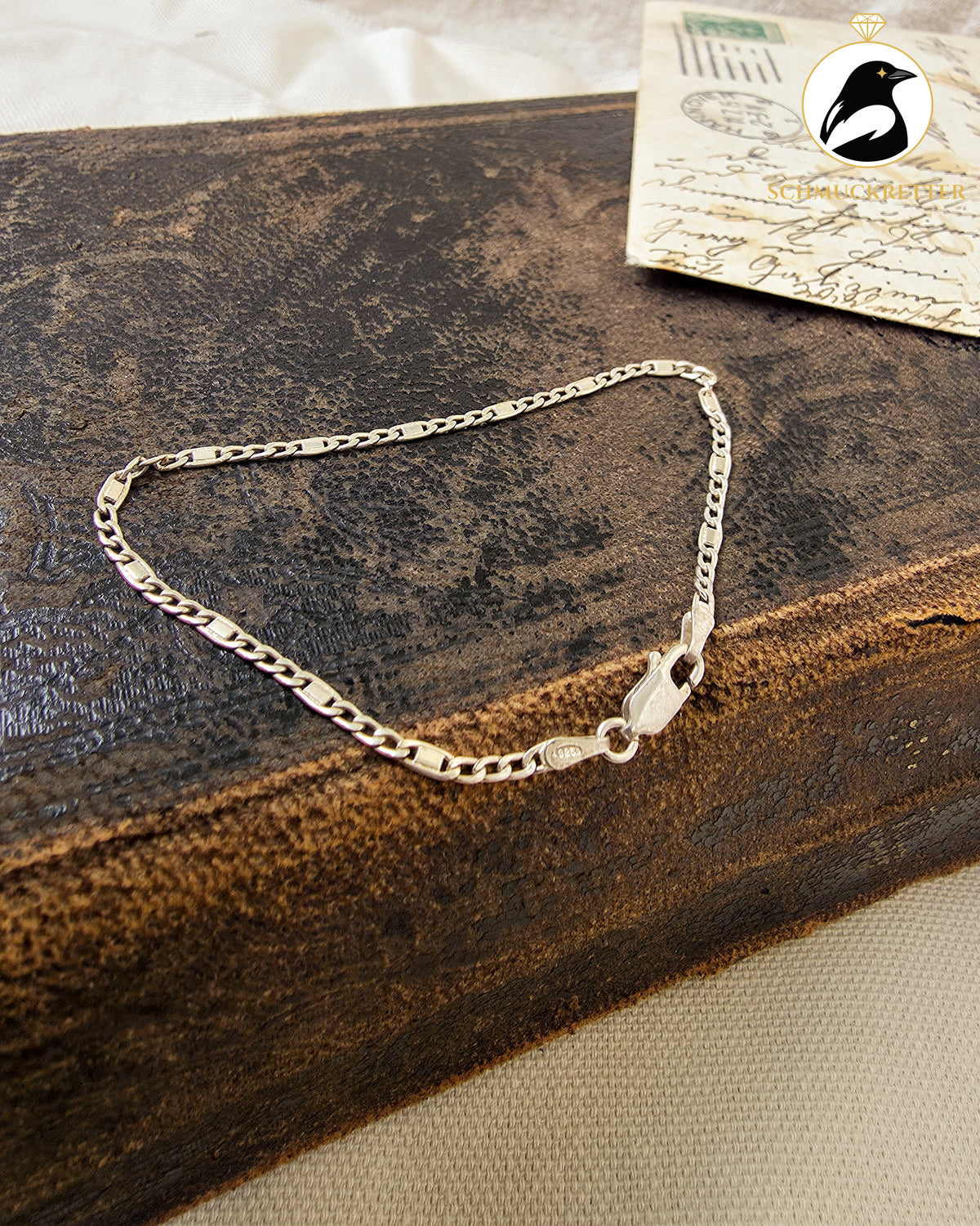 925 Silberarmband mit Stegpanzer-Muster aus Italien, 18cm