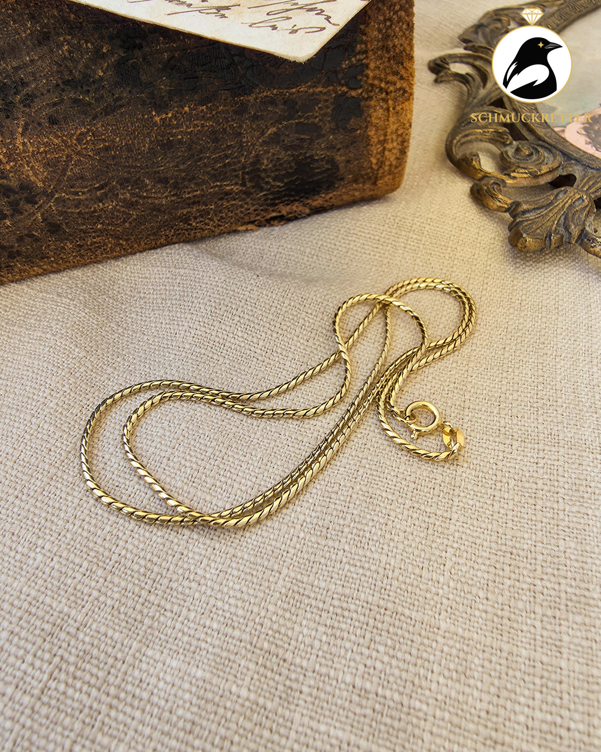 585 Goldkette – feine Gliederkette mit Flechtoptik | Vintage, 45,5cm