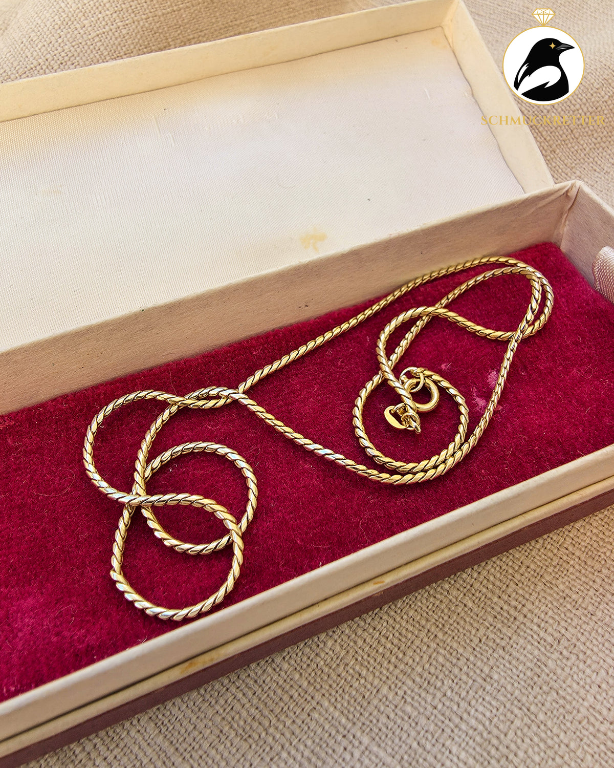 585 Goldkette – feine Gliederkette mit Flechtoptik | Vintage, 45,5cm