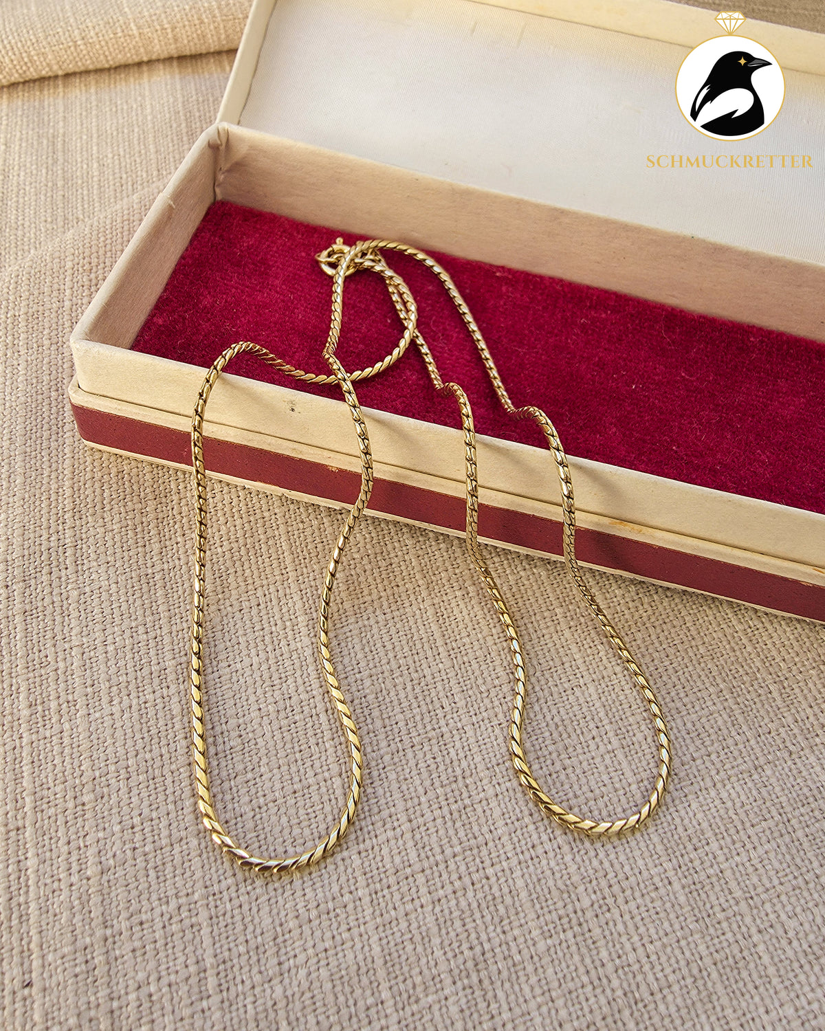 585 Goldkette – feine Gliederkette mit Flechtoptik | Vintage, 45,5cm