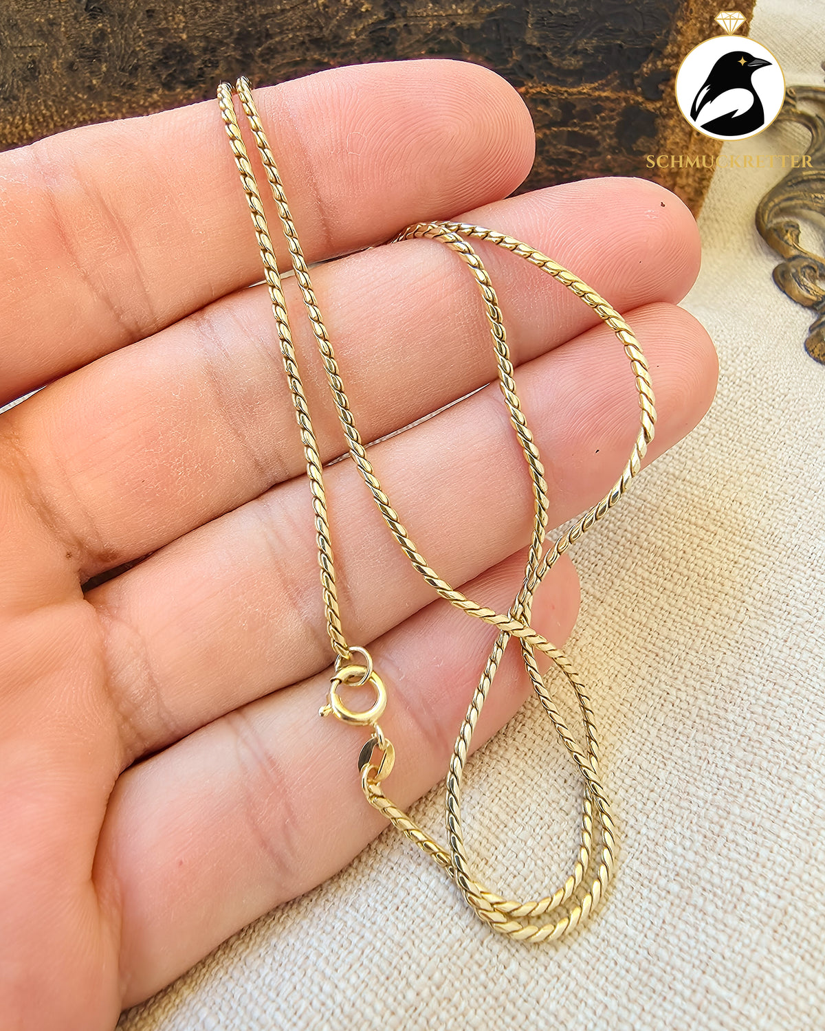 585 Goldkette – feine Gliederkette mit Flechtoptik | Vintage, 45,5cm