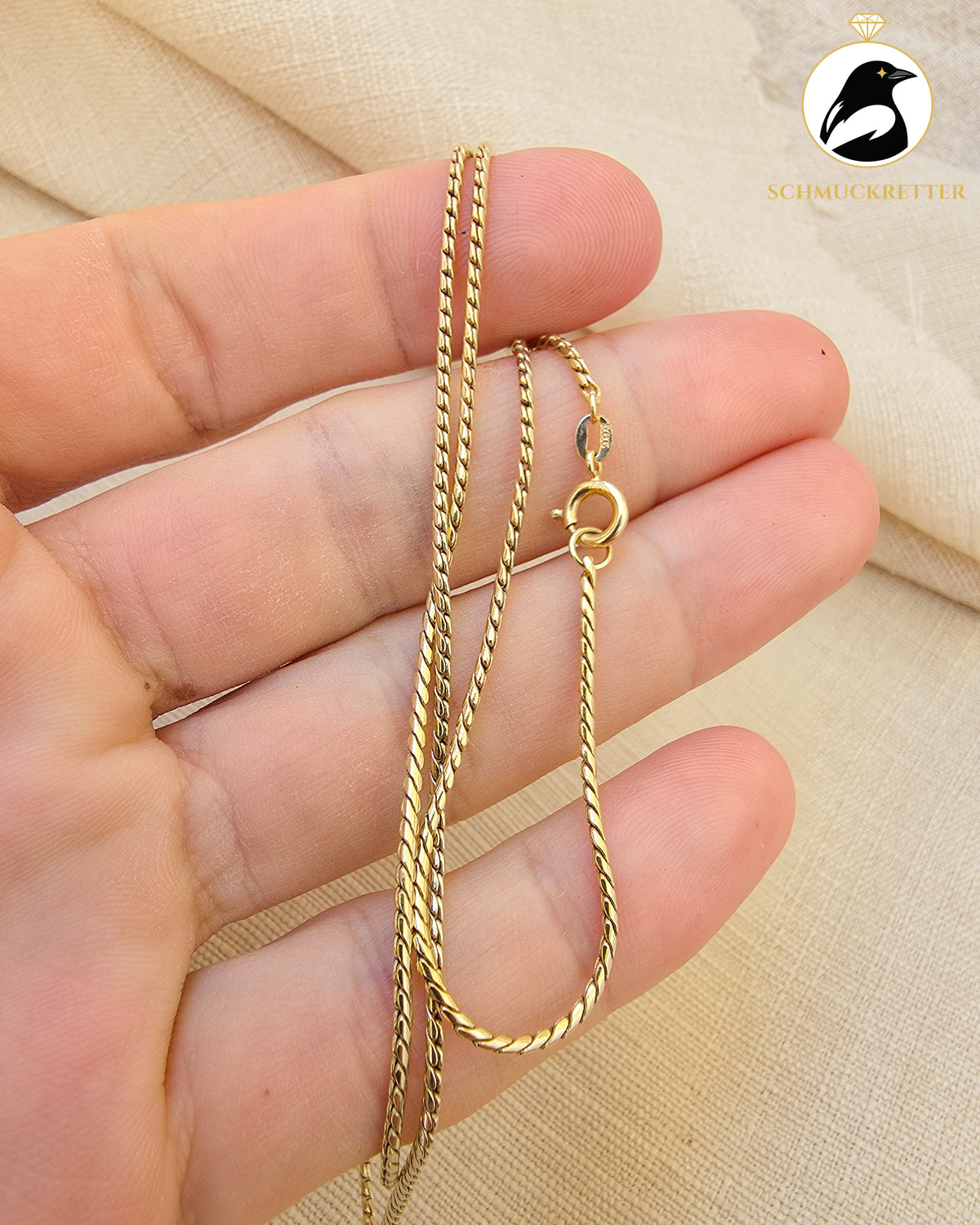 585 Goldkette – feine Gliederkette mit Flechtoptik | Vintage, 45,5cm