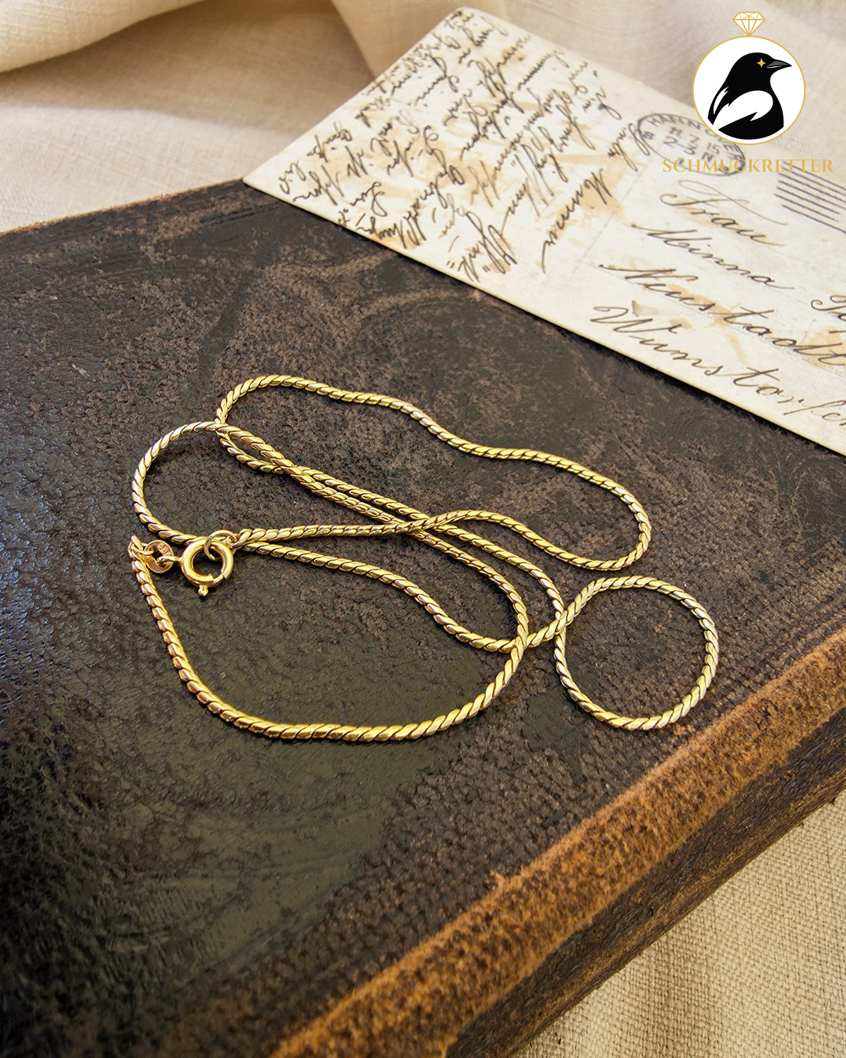 585 Goldkette – feine Gliederkette mit Flechtoptik | Vintage, 45,5cm