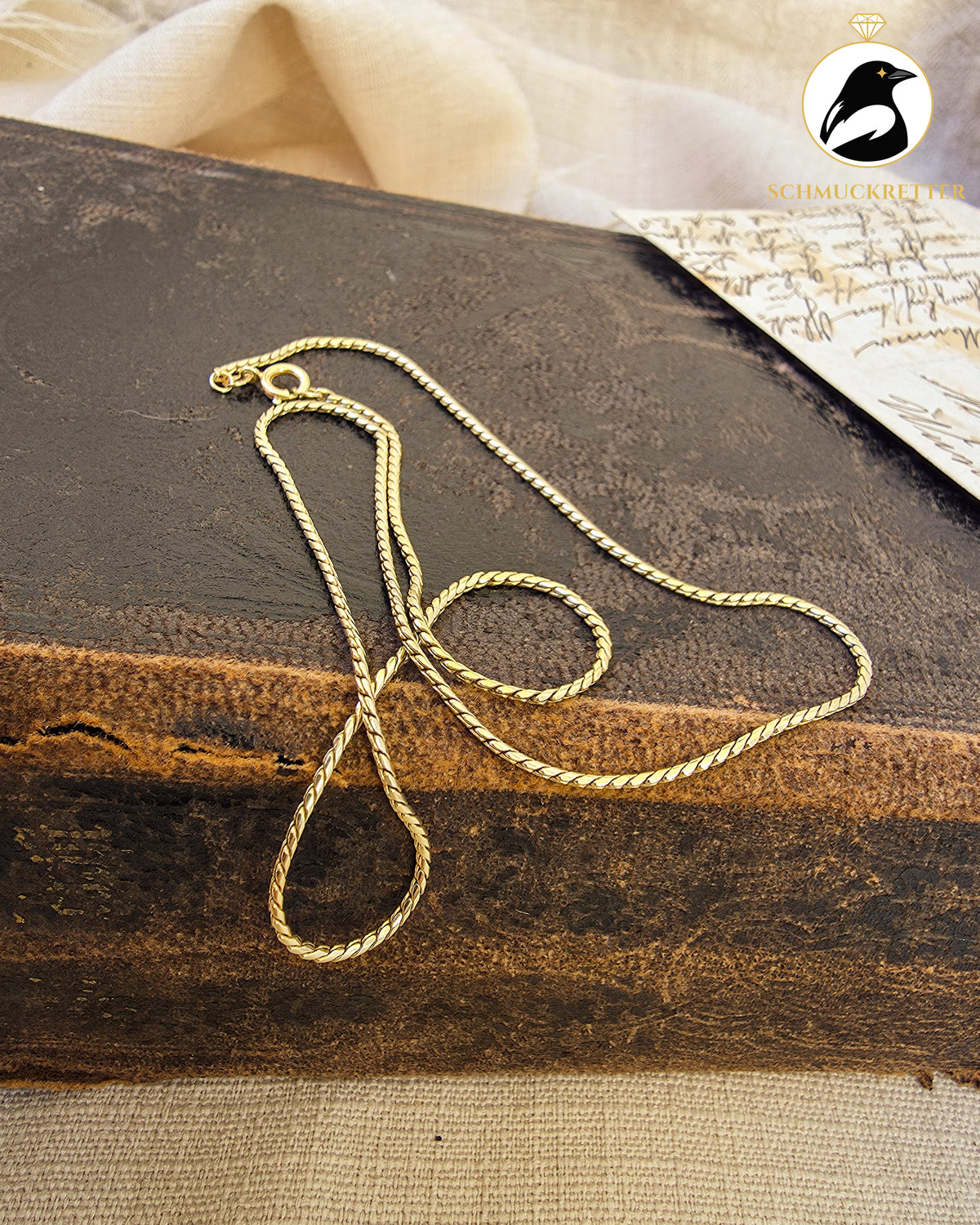 585 Goldkette – feine Gliederkette mit Flechtoptik | Vintage, 45,5cm