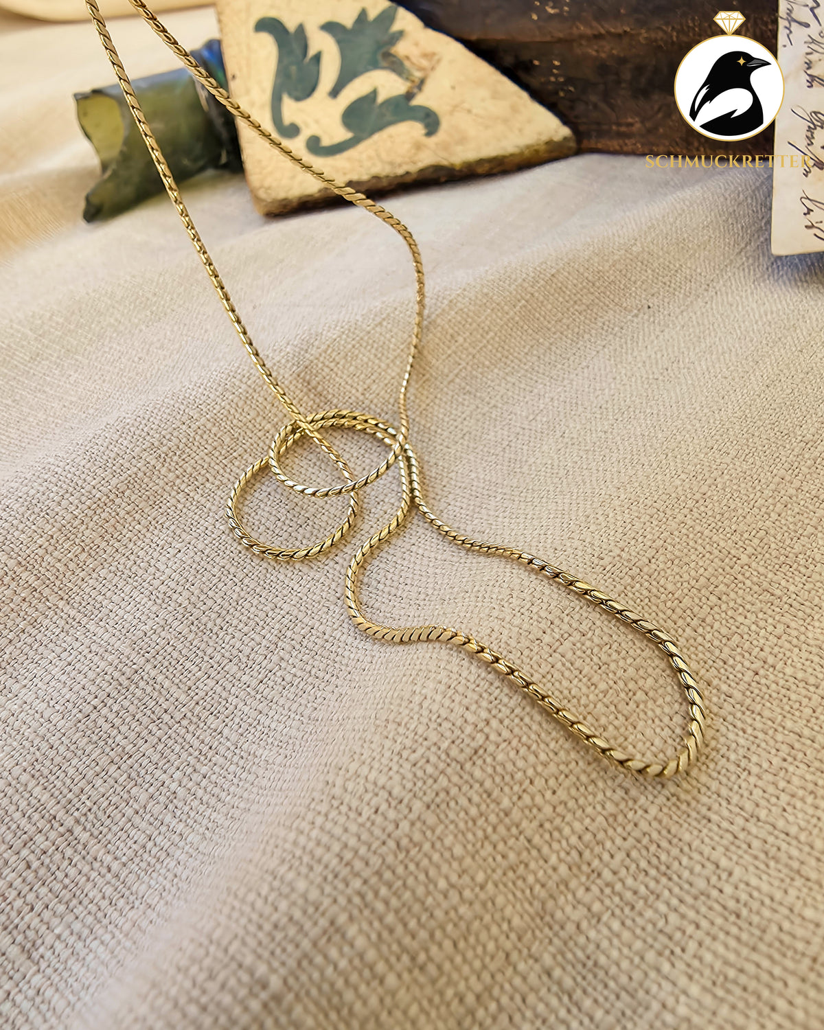 585 Goldkette – feine Gliederkette mit Flechtoptik | Vintage, 45,5cm