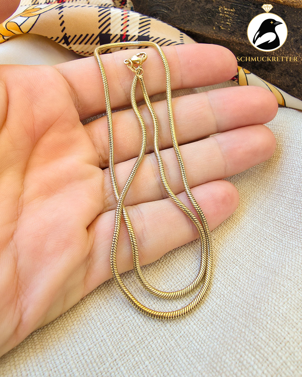 Vergoldete Schlangenkette aus 925 Silber, 45,5cm