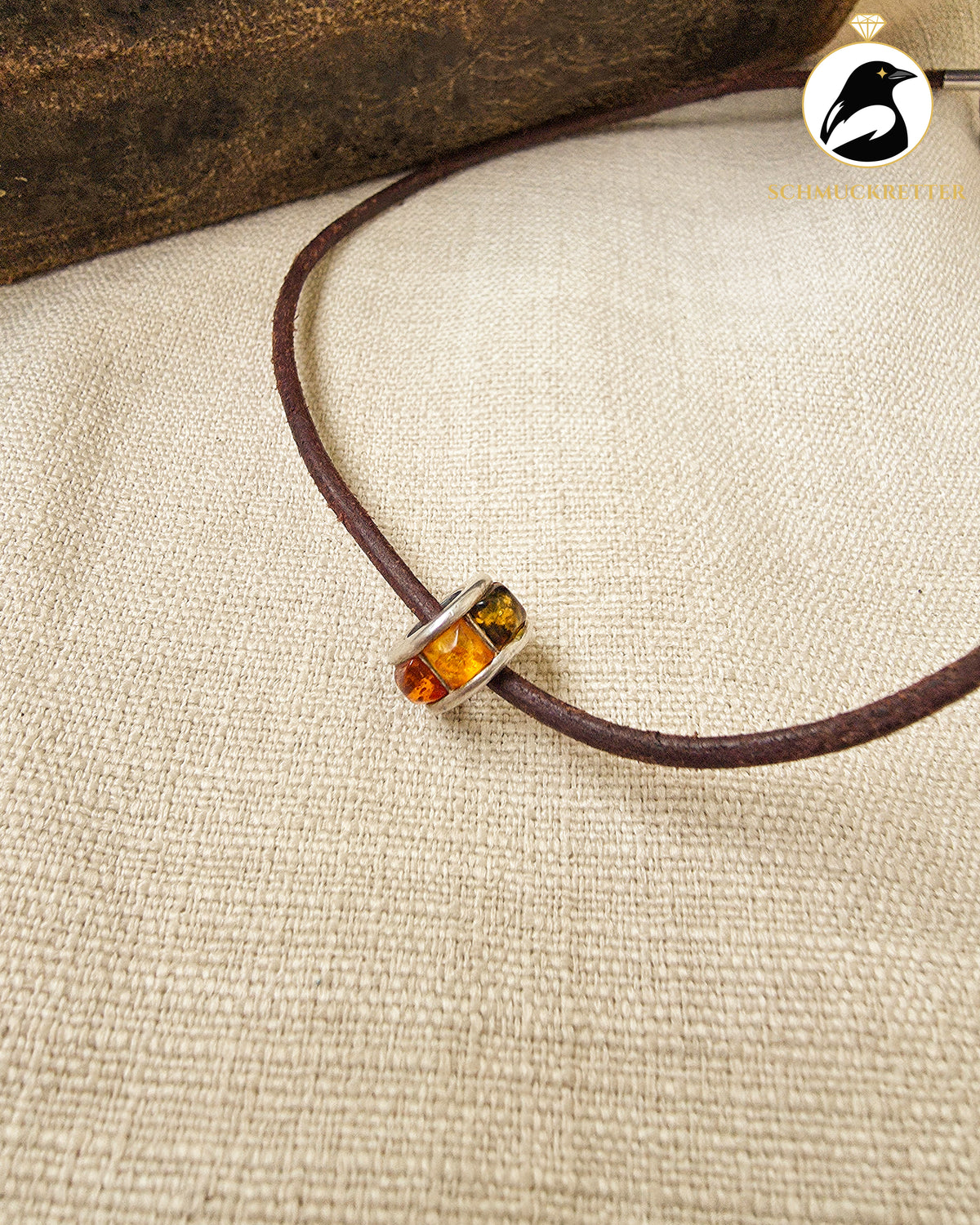 Braune Lederkette mit Bernstein-Charm │925 Silber