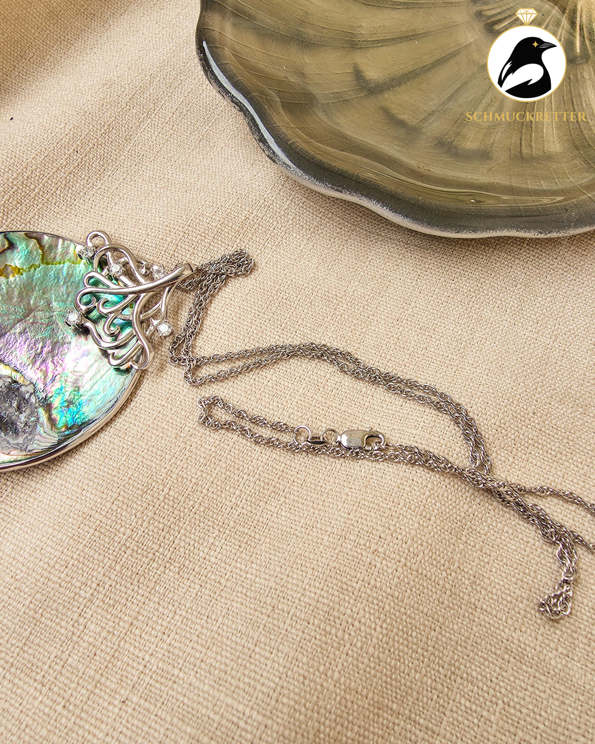Riesiger Paua Muschel Anhänger mit Zirkonia │passende Silberkette │925 Silber