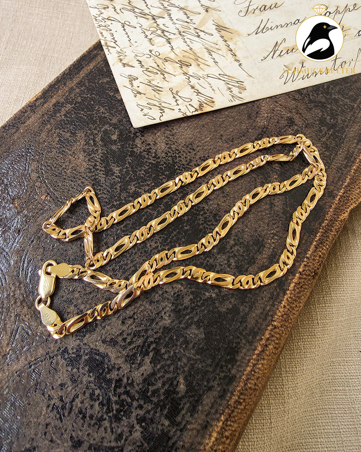 Breite Figaro Halskette aus 333 Gelbgold, 50,5cm