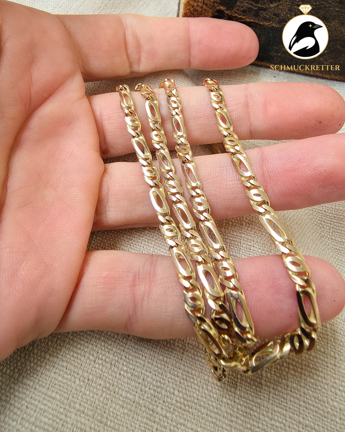 Breite Figaro Halskette aus 333 Gelbgold, 50,5cm