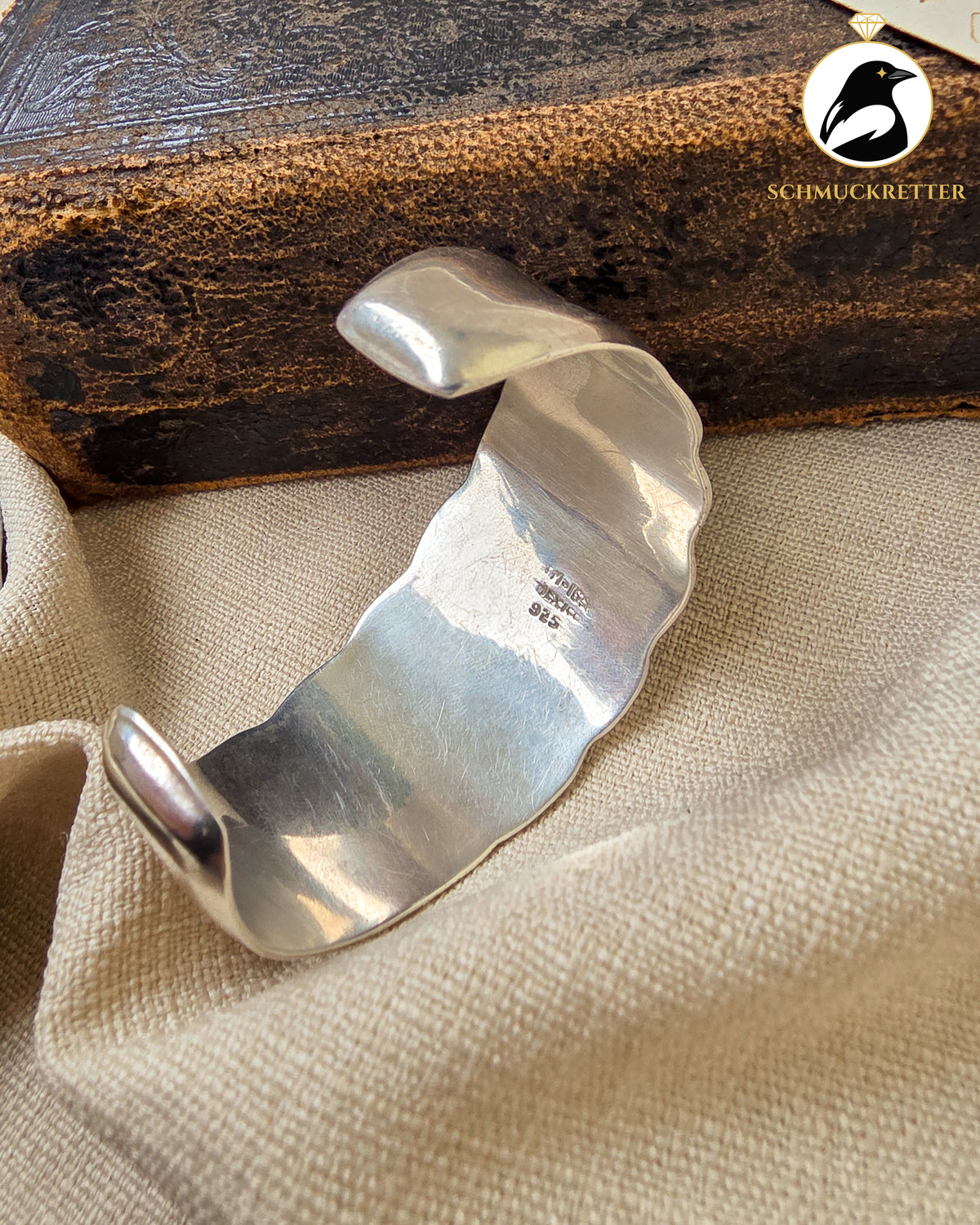 Mexikanischer Armreif aus 925 Silber│breites, geschwungenes Design