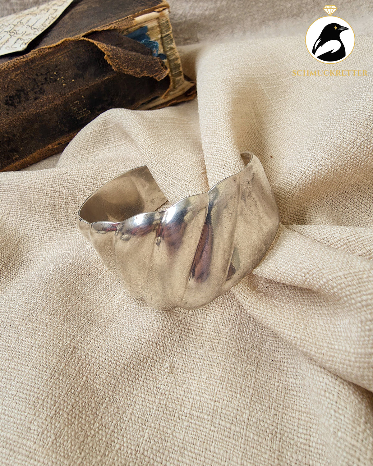 Mexikanischer Armreif aus 925 Silber│breites, geschwungenes Design