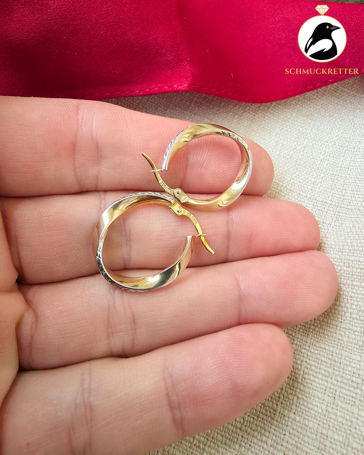 Gedrehte Creolen aus 333 Gold, bicolor