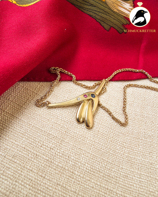 333 Goldcollier mit Rubin, Saphir & Zirkonia – Vintage von Theodor Klotz