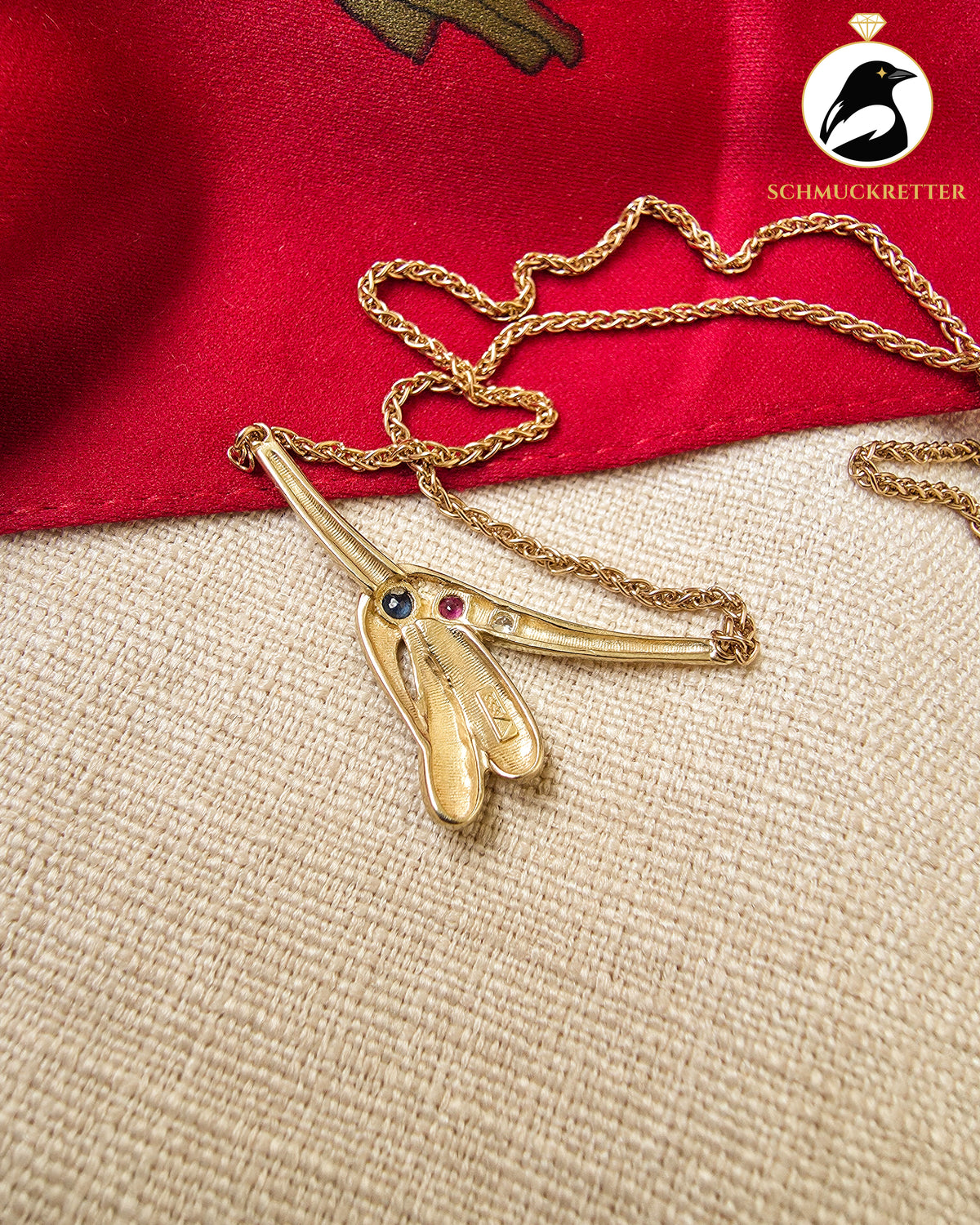 333 Goldcollier mit Rubin, Saphir & Zirkonia – Vintage von Theodor Klotz