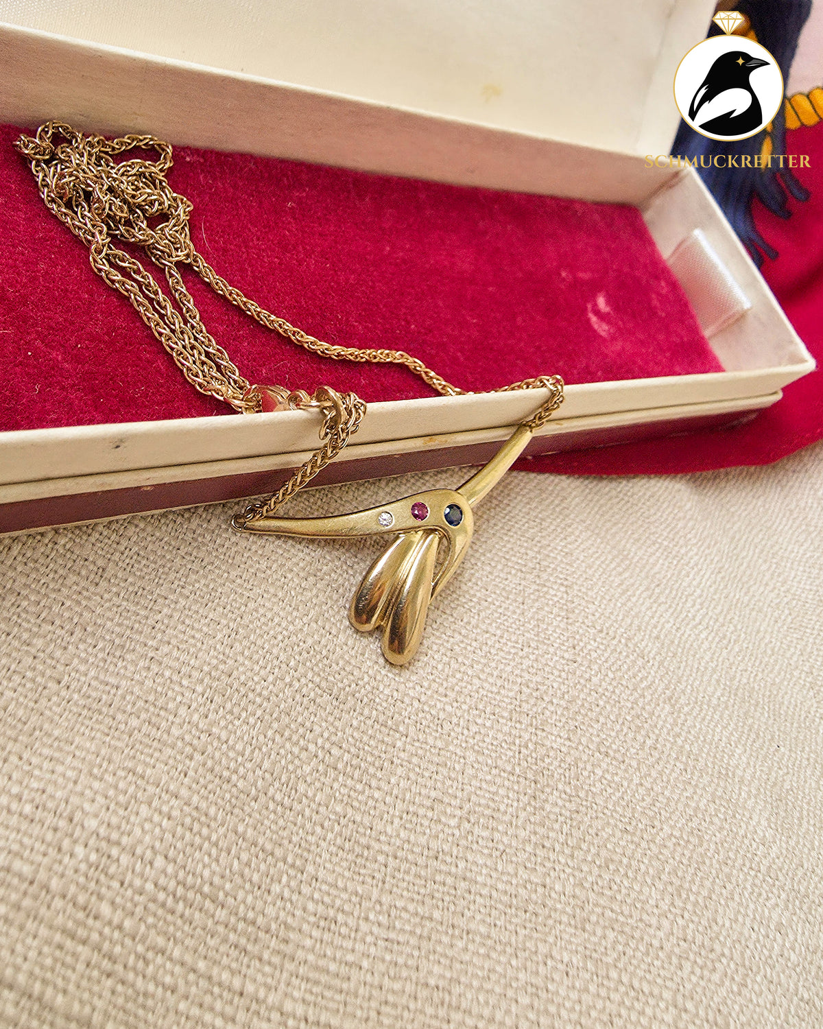 333 Goldcollier mit Rubin, Saphir & Zirkonia – Vintage von Theodor Klotz